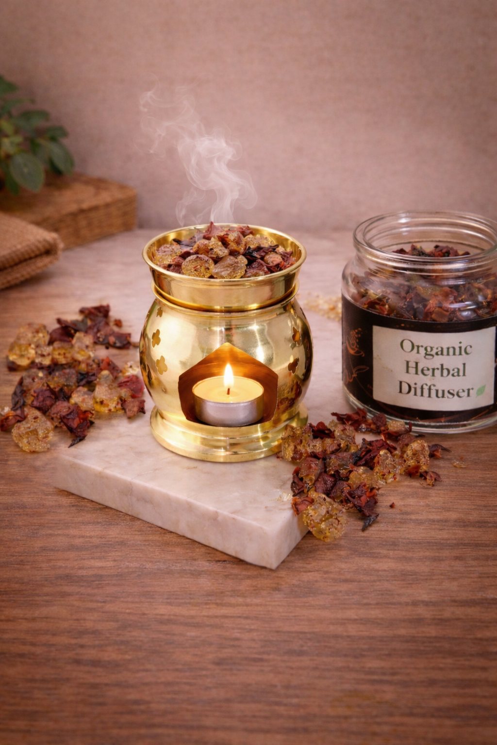 Organic Herbal Camphor Brass Diffuser Set